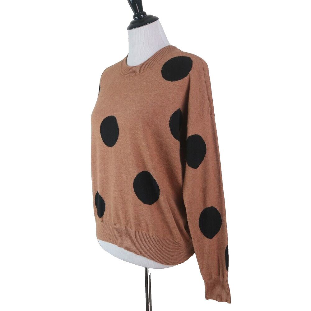 Tahari Size S Polka Dot Pullover Sweater Brown Camel Black